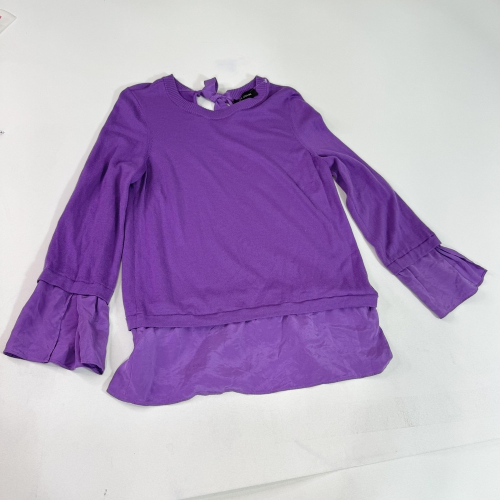 St John Sweater Womens Medium Purple Wool Silk Ruffle Layered Long Sleeve Top